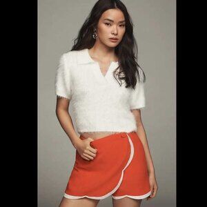 New 4 (Missing button) Maeve x Anthropologie red scallop skort